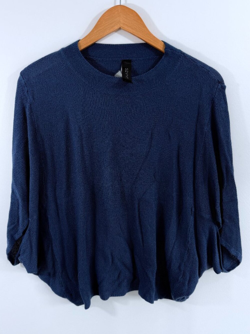 SAVVI Blue Knit Batwing Cropped Sweater Dolman Sleeve Top M-L